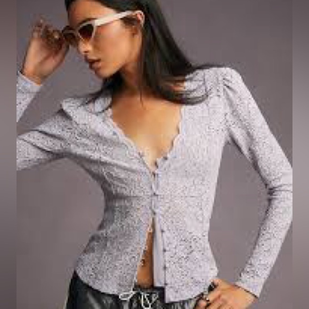 Anthropologie Light Blue Lace Top
